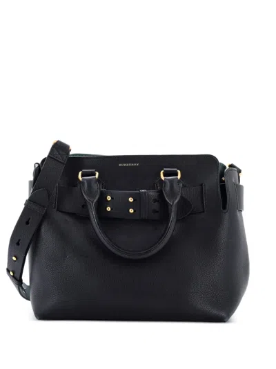 Pre-owned Burberry Belt Leather Medium Tote Bag In Black