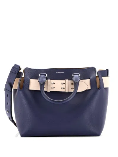 Pre-owned Burberry Belt Leather Medium Tote Bag In Blue