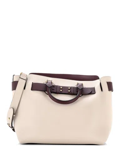 Pre-owned Burberry Belt Leather Medium Tote Bag In Neutral