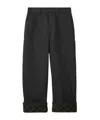 Burberry Black Pants With Logo Embroidery On The Side And Turn-up Checked Hem In Cotton Man In Black