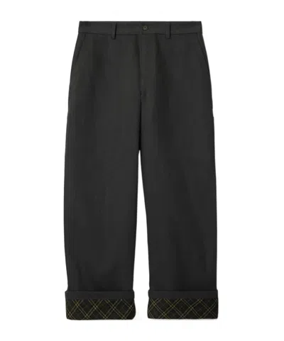 BURBERRY BURBERRY LOGO EMBROIDERED TURN-UP CUFF TROUSERS