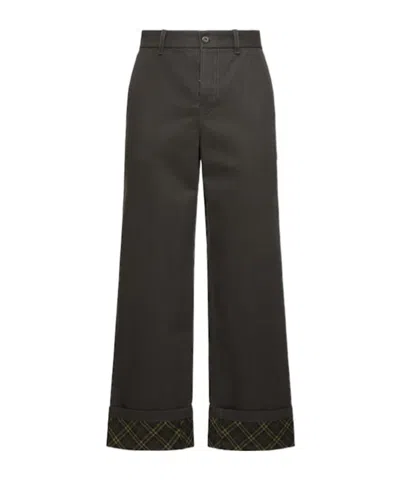 Burberry Black Trousers With Check Pattern Lapels In Gray
