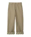 Burberry Beige Pants With Logo Embroidery On The Side And Turn-up Checked Hem In Cotton Man In Nude