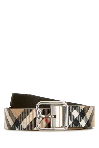 Burberry Beige Printed E-canvas Reversible Belt In Multi