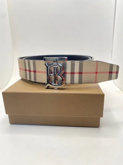 Pre-owned Burberry Belt Size 90cm Us 30-32 Silver Buckle