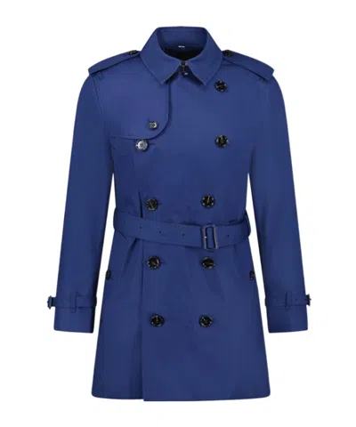Burberry Belt Trench Coat In Blue