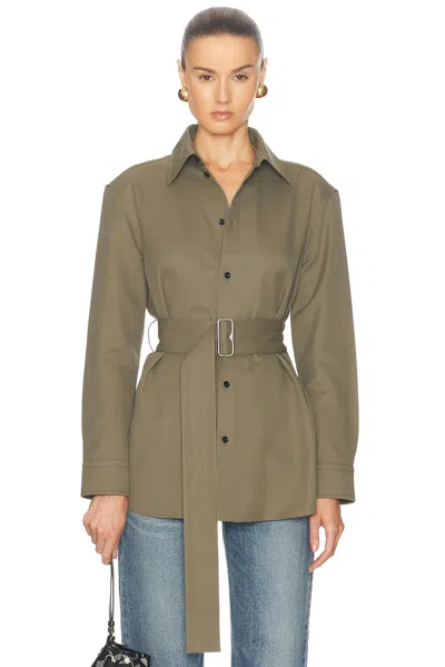 Burberry Belted Button Up Top In Khaki