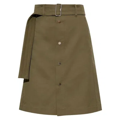 Burberry Belted Buttoned Midi Skirt In Brown