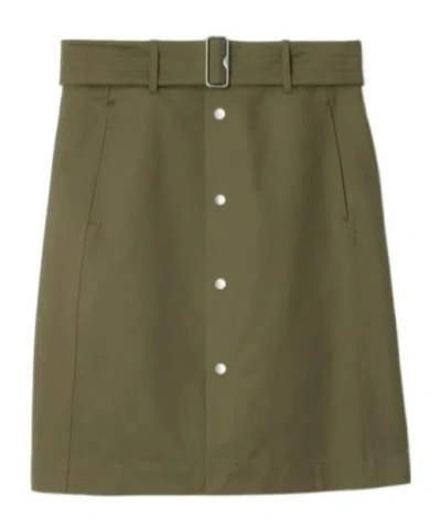 Burberry Belted-buttoned Midi Skirt In Green