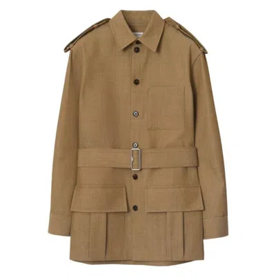 Burberry Belted Button-up Overshirt In Brown