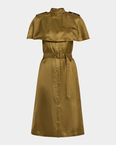 Burberry Belted Cape Viscose Trench Dress In Walrus
