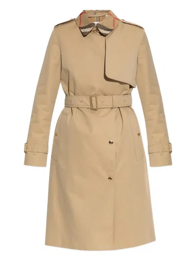 Burberry Checked Belted Waist Trench Coat In Burgundy