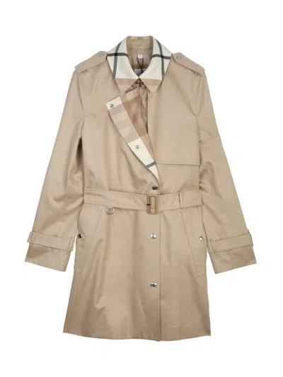 Burberry Belted Check Detailed Trench Coat In Beige