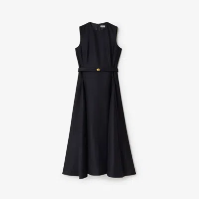 Burberry Belted Checked Wool-twill Midi Dress In Blue