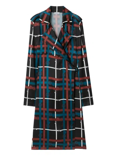 Burberry Belt Check Viscose Trench Dress In Blue