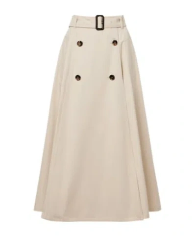 Burberry Belted Cotton Gabardine Midi Skirt In Neutral