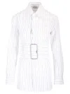 Burberry Belted Pinstriped Cotton-poplin Shirt