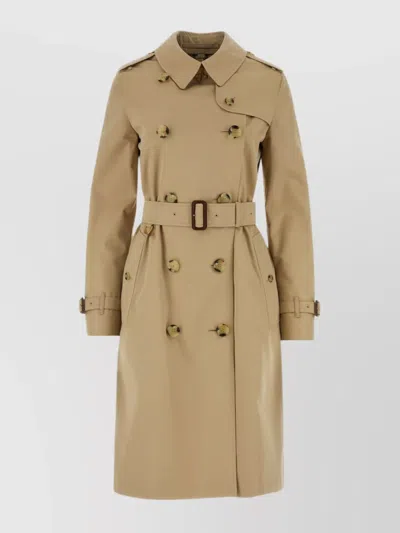 Burberry Belted Cotton Trench Coat With Details In Brown