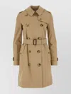 BURBERRY BELTED COTTON TRENCH COAT WITH SLIT