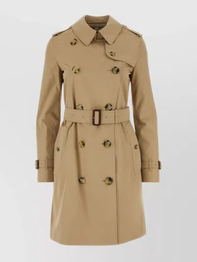 Burberry Belted Cotton Trench Coat With Slit In Honey