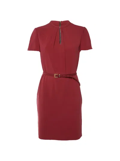 Pre-owned Burberry Belted Crepe Mini Dress In Red