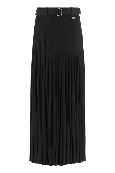 Burberry Belted Crepe Mini Skirt With Pleats In Black