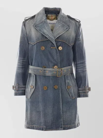 Burberry Belted Denim Jacket Button Cuffs Epaulettes In Brown