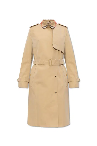 Burberry Belted Double-breasted Checked Trench Coat In Beige
