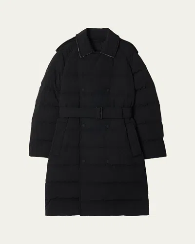 Burberry Belted Double-breasted Down Trench Coat In Black