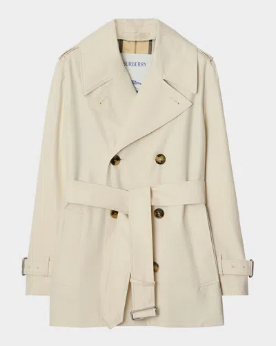 Burberry Belted Double-breasted Short Trench Coat In Nude
