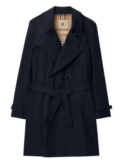 Burberry Belted Double-breasted Trench Coat In Blue
