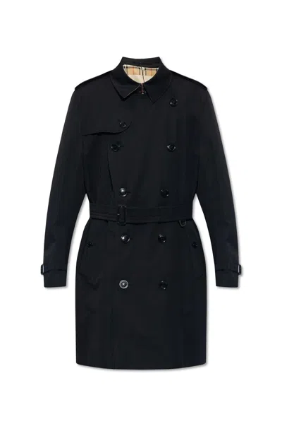 Burberry Belted Double-breasted Trench Coat In Nero