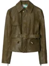Burberry Belt Design Leather Jacket In Green