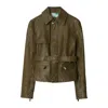 Burberry Belt Design Leather Jacket In Green