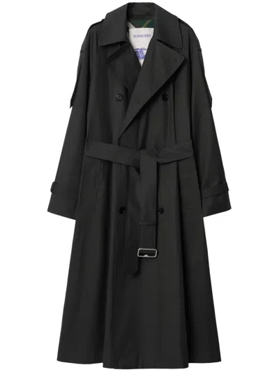 Burberry Belted Long Trench Coat In Black