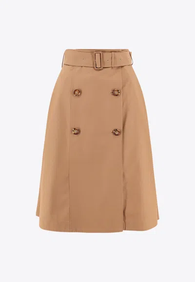 BURBERRY BELTED MIDI WRAP SKIRT