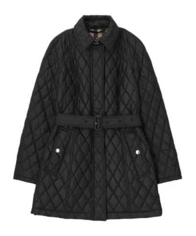 Burberry Belted Quilted Hood Jacket In Black