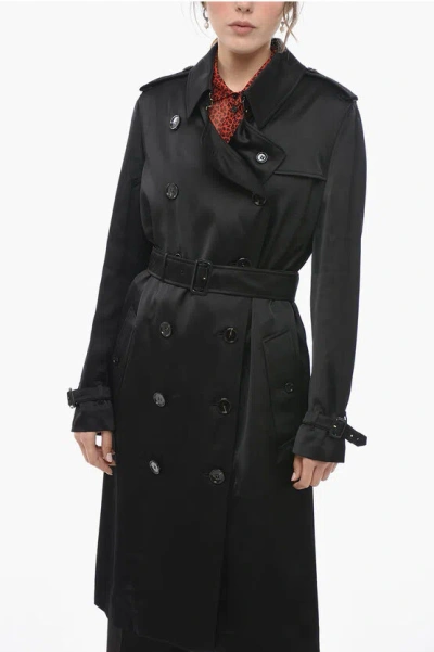 Burberry Belted Satin Trenchcoat In Black