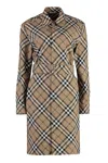 Burberry Waist Belted Shirt Dress With Checked Pattern In Beige