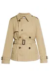 Burberry Short Trench Coat With Belt In Neutrals