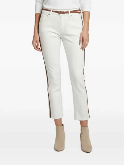 Pre-owned Burberry Belted Stripe-detail Jeans In White