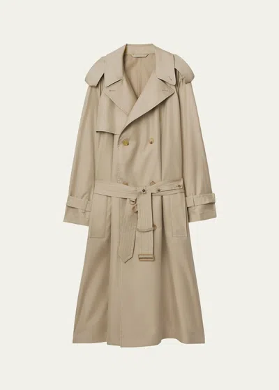 Burberry Double-breasted Silk Trench Coat In Beige