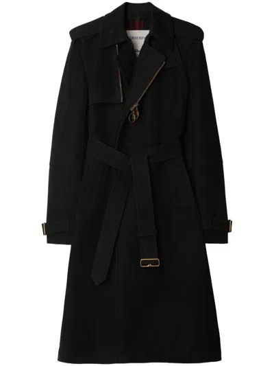 Burberry Double-breasted Silk Blend Trench Coat In Black