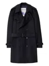 Burberry Hastings Double-breasted Belted Cashmere Trench Coat In Blue