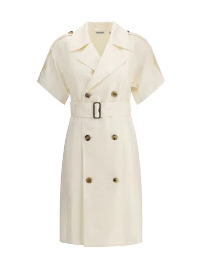 Burberry Trench Dress Viscose Belted Double-breasted Epaulettes In Neutral