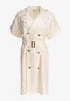 Burberry Waist Belted Short Sleeves Epaulettes Lapels