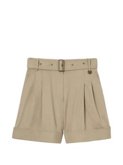 Burberry Belted Tropical Gabardine Shorts In Brown