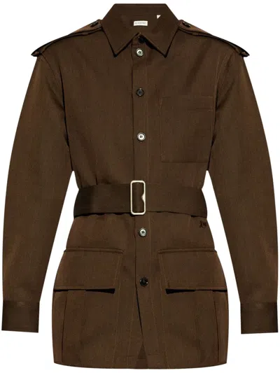Burberry Belted-waist Buttoned Overshirt In Braun