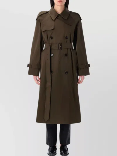 Burberry Belted Waist Double-breasted Jacket Epaulettes In Green