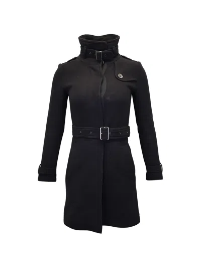 Pre-owned Burberry Belted Wool Coat In Black